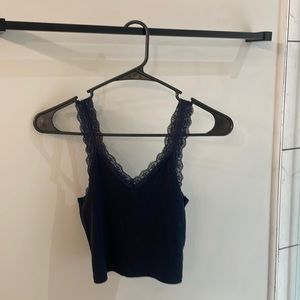 Navy blue laced cropped shirt